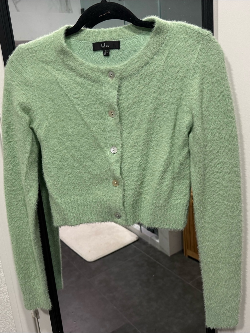 Lulu's Mint Green Fuzzy Cropped Cardigan